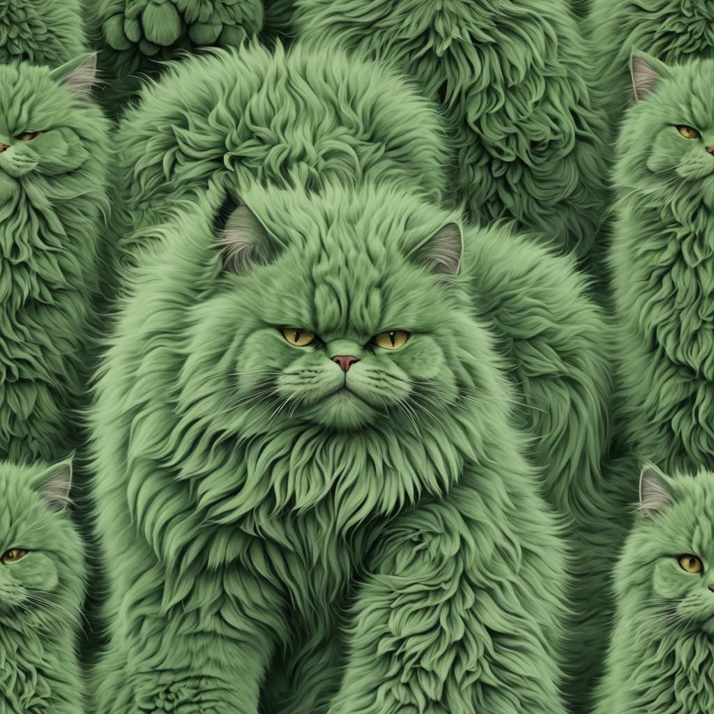 Big Fluffy Green Cat