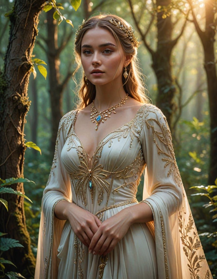 Mystical Forest: Young Woman in Fantasy Illustration