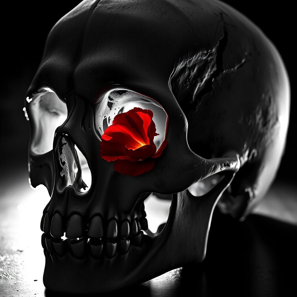 Weathered Human Skull in Dramatic Black and White