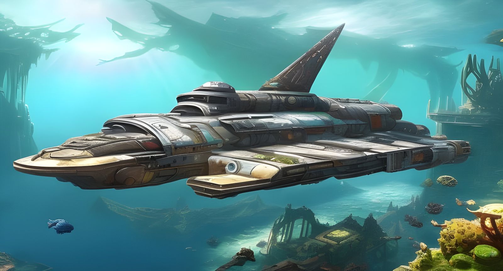 Sunken Spaceship Fantasy Concept Art