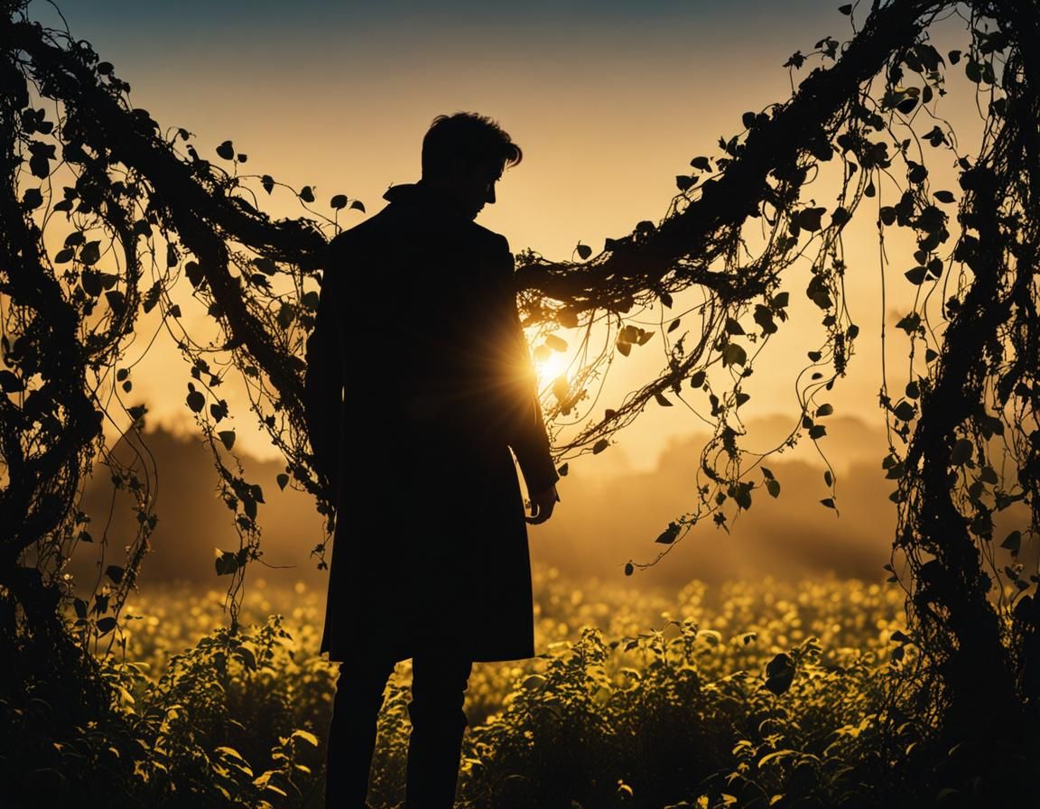 Man Entangled by Vines in Magical Forest Illustration