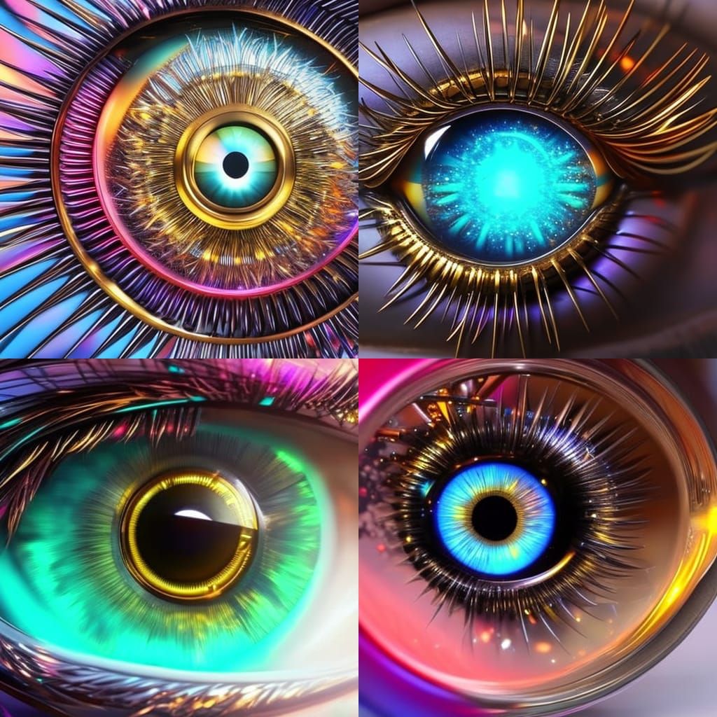 Gold and Titanium Mechanical Eye in Splash Art Style