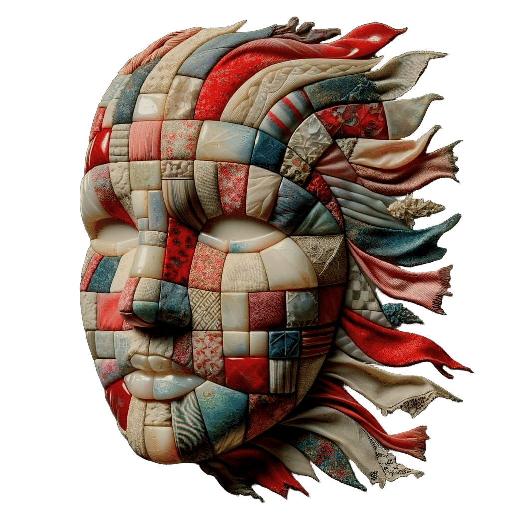 Elegant 3D Face Crafted from Patchwork Quilts