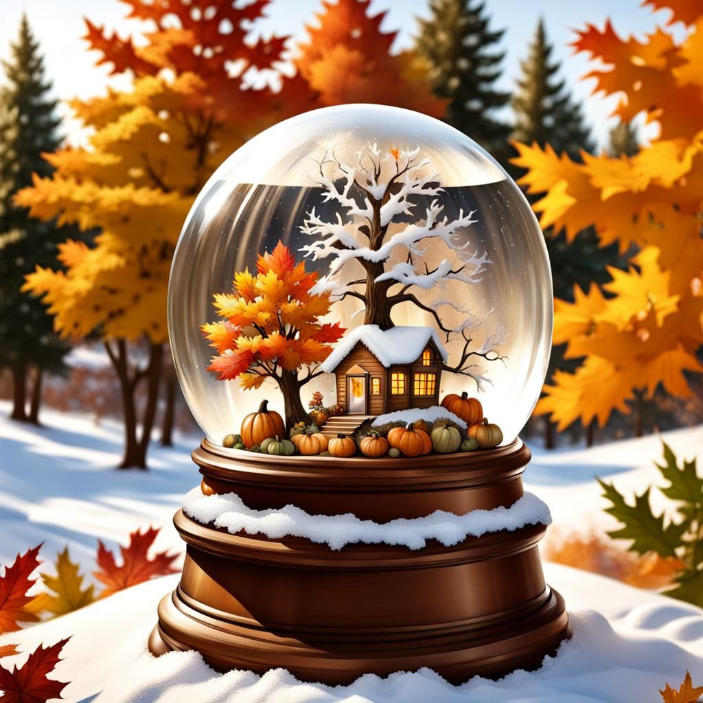 Thanksgiving Snow Globe in Fantasy Autumn Style