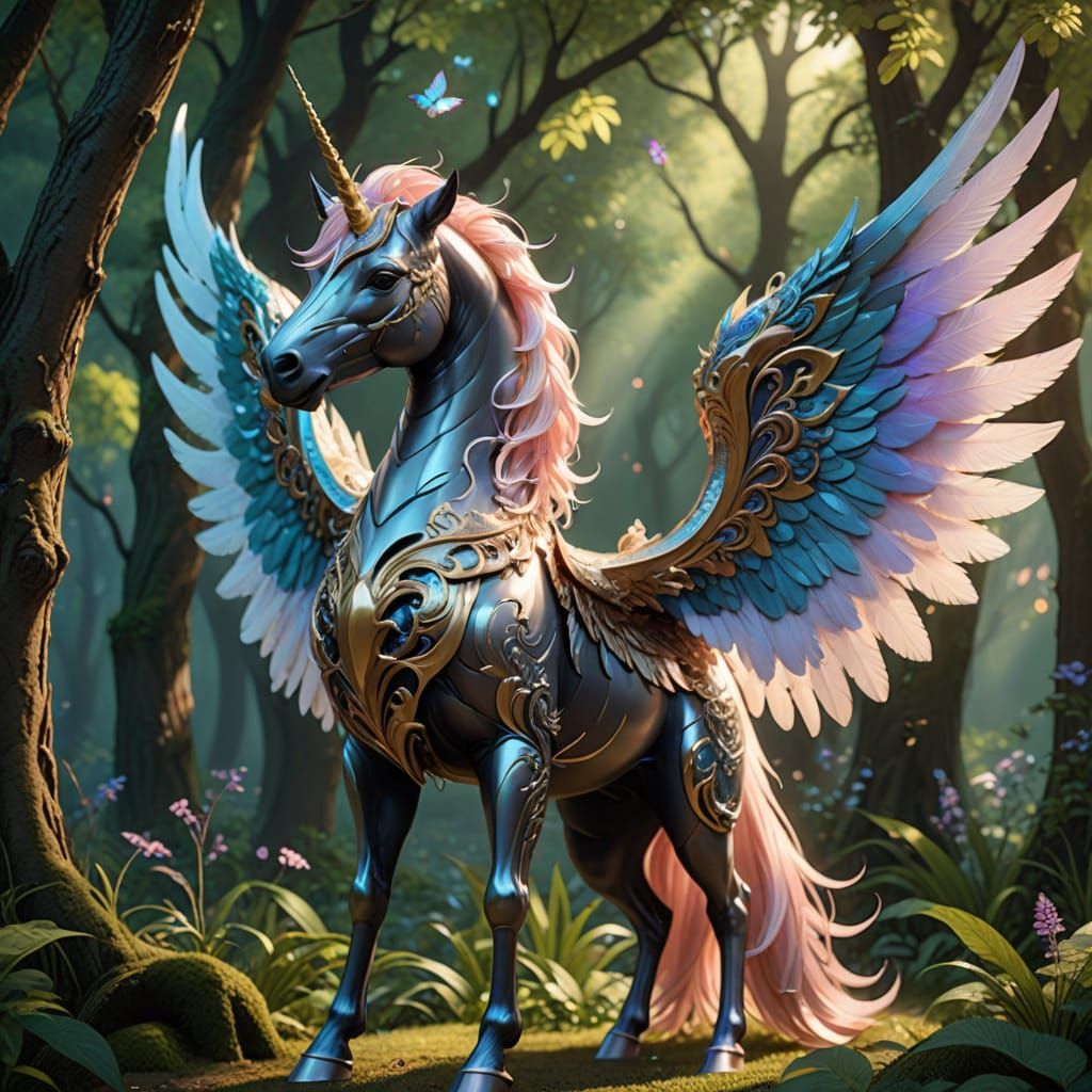 Mystical Anime Angel Unicorn in Glade