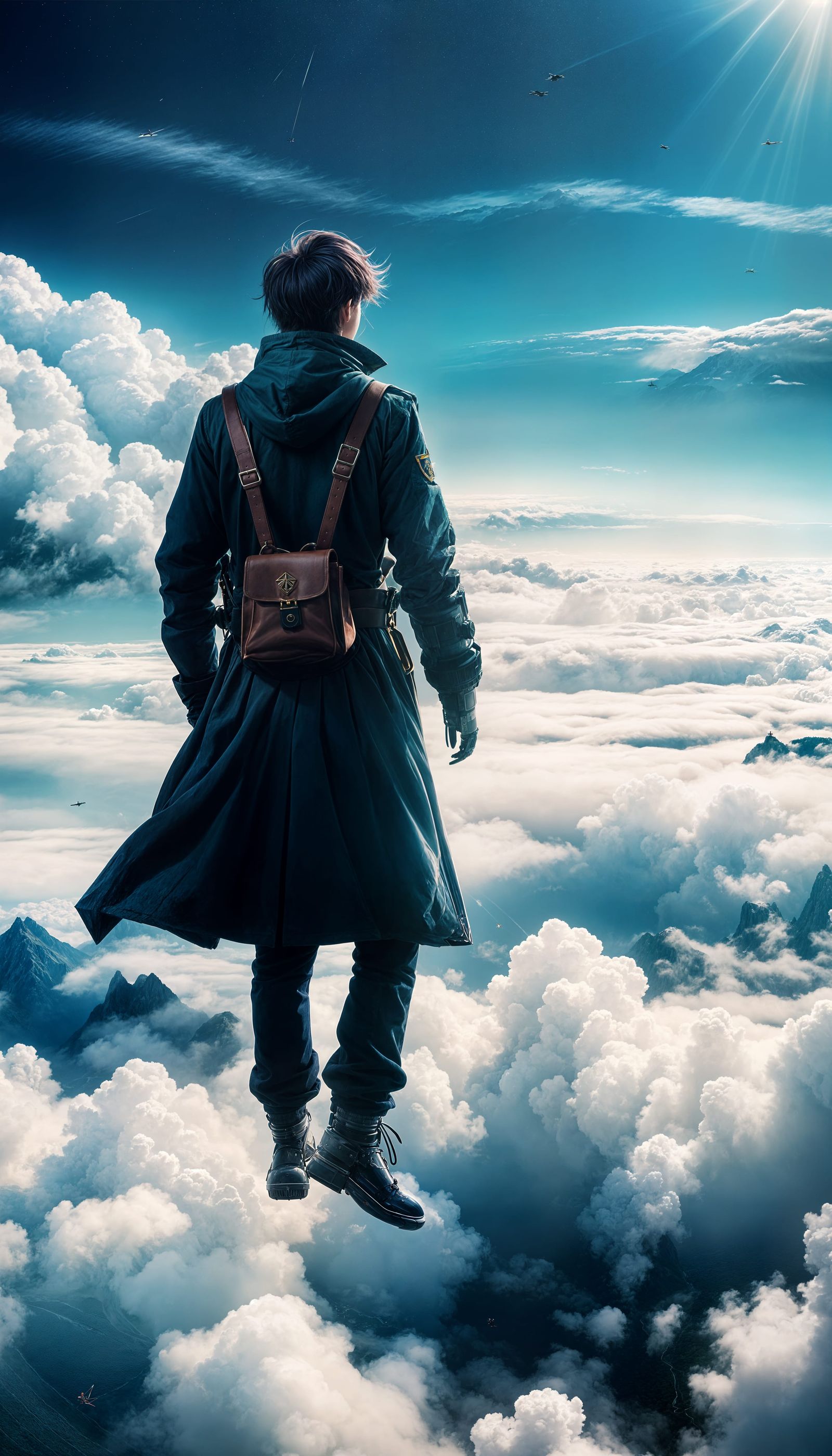 Person Flying Above Clouds in Dreamscape