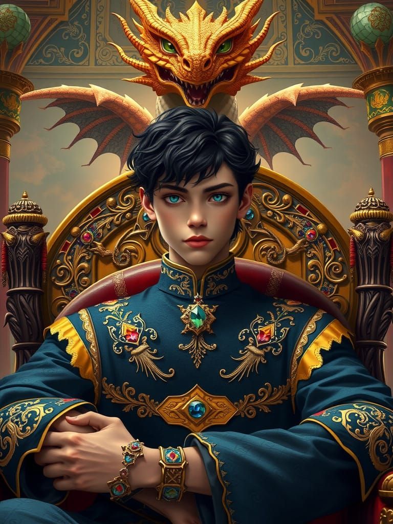 High Fantasy Prince with Dragon and Treasure