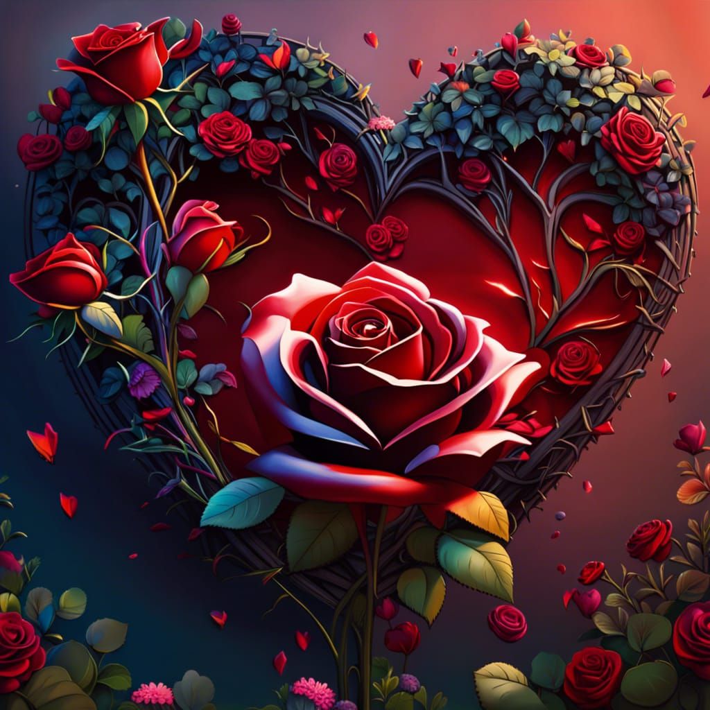 Fantasy Rose Garden in Heart Shape: Splash Art