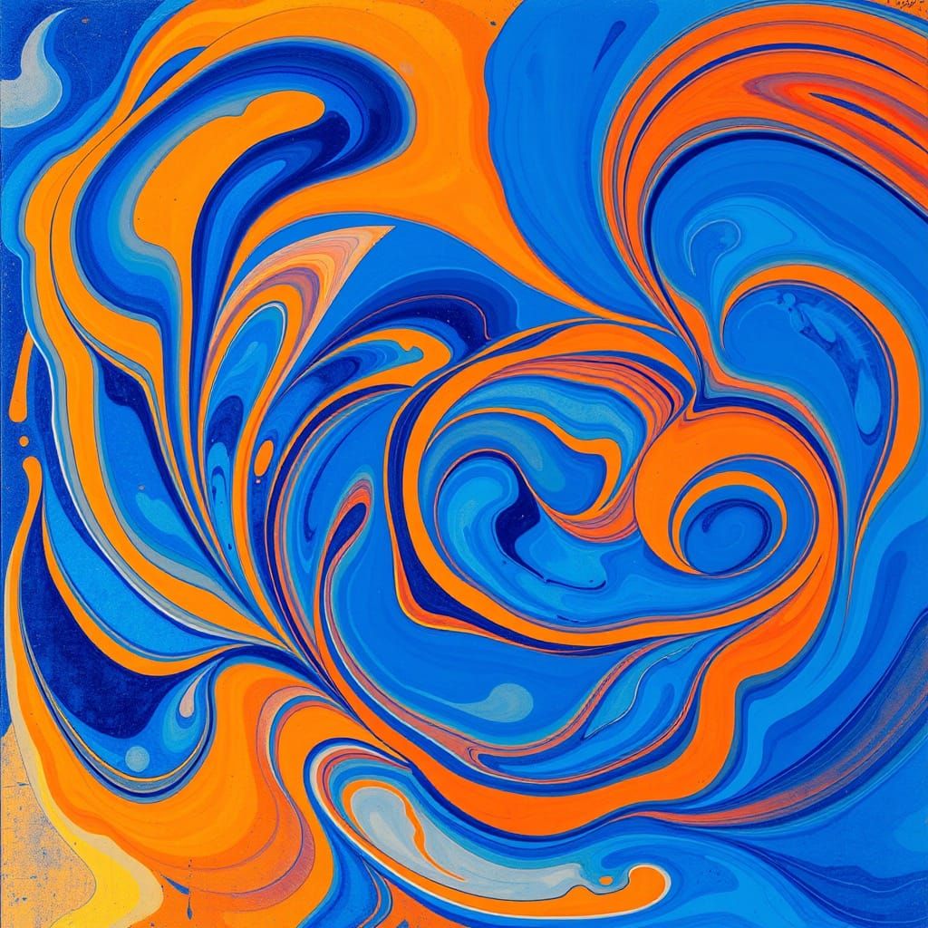 Swirling Abstract Art in Vibrant Blues and Oranges