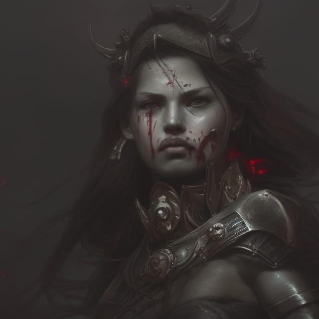 Armored Warrior Girl Portrait in Dark Fantasy Style