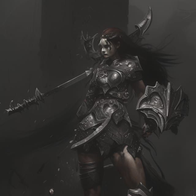 Armored Warrior Girl with Sword and Shield