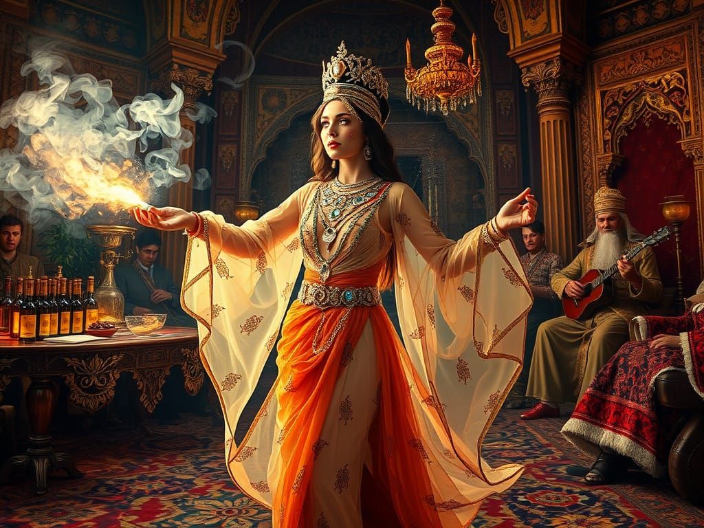 Majestic Persian Woman Sprays Arabic Perfumes