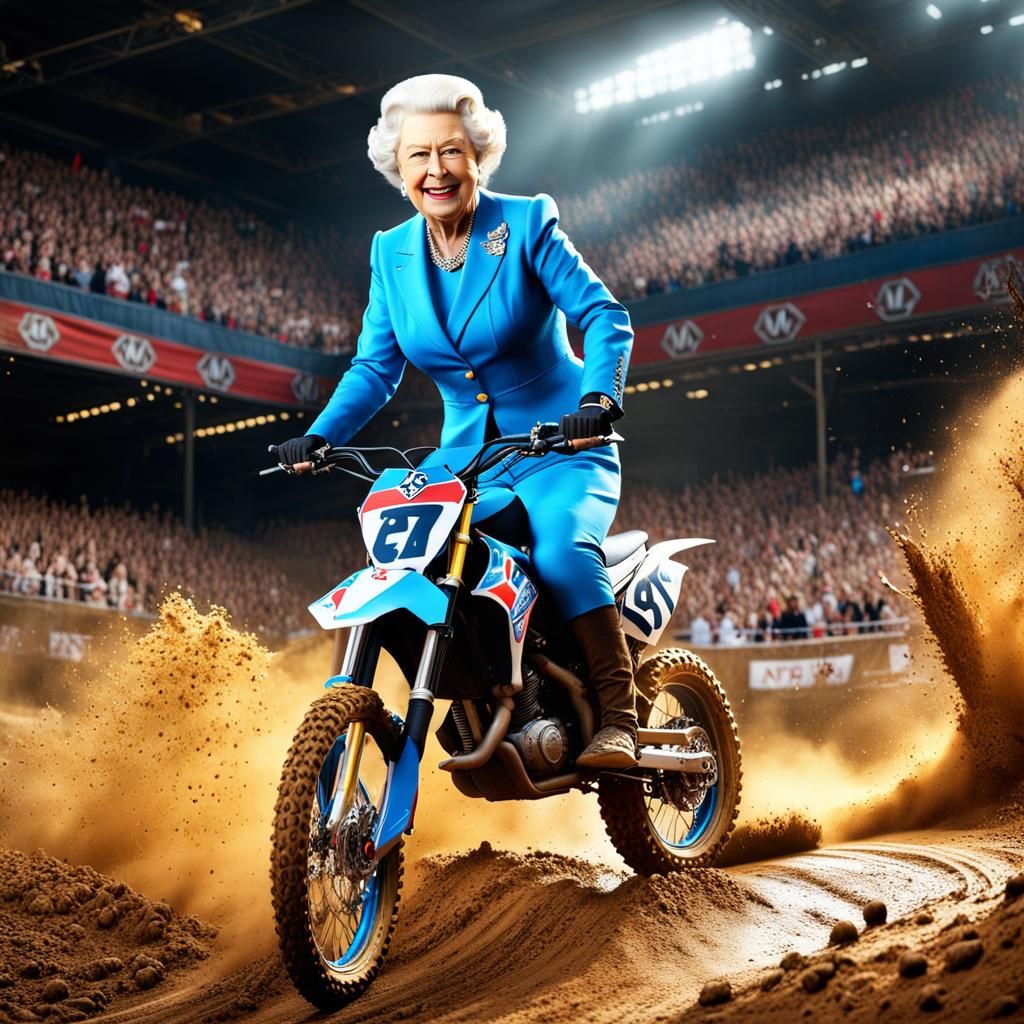 Queen Elizabeth on Dirtbike in Nitro Circus Jump