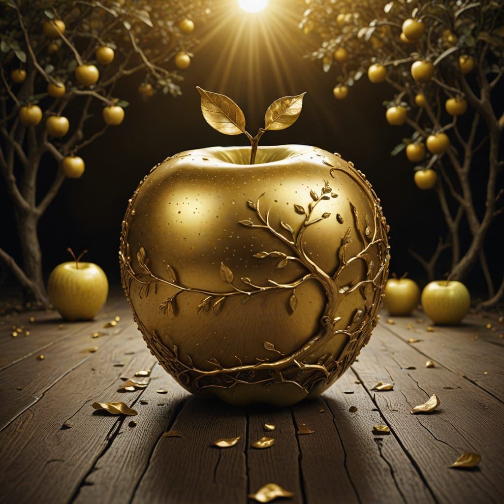 Surreal Golden Apple in Vibrant Impressionist Style