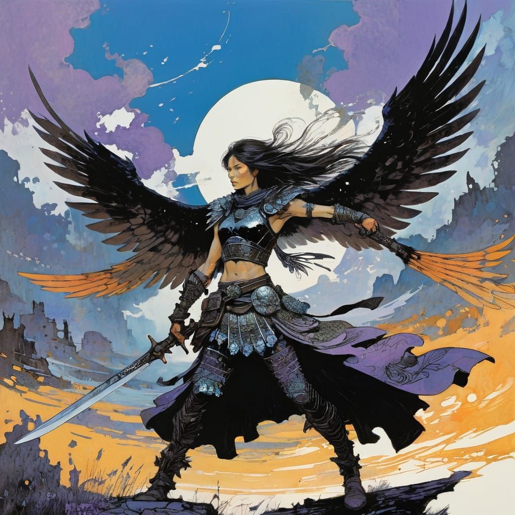 Ethereal Winged Warrior in Dark Dreamscapes