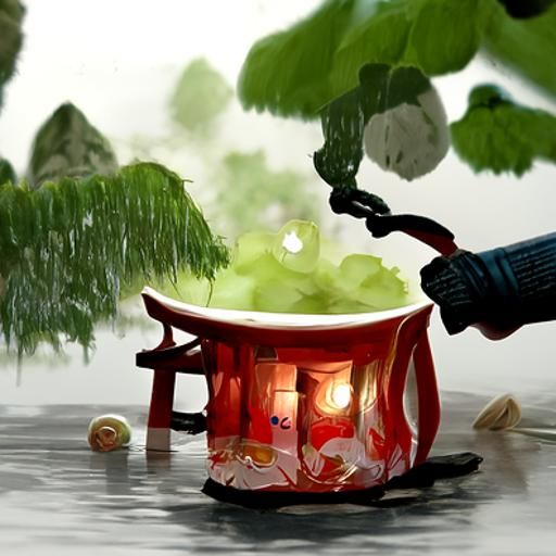 Charming Children's Drawing: Tea Ceremony in Monsoon