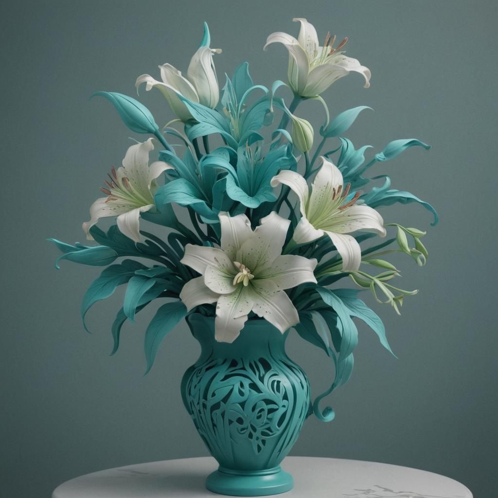 Elegant Kirigami Bouquet of Aqua Roses and Lilies