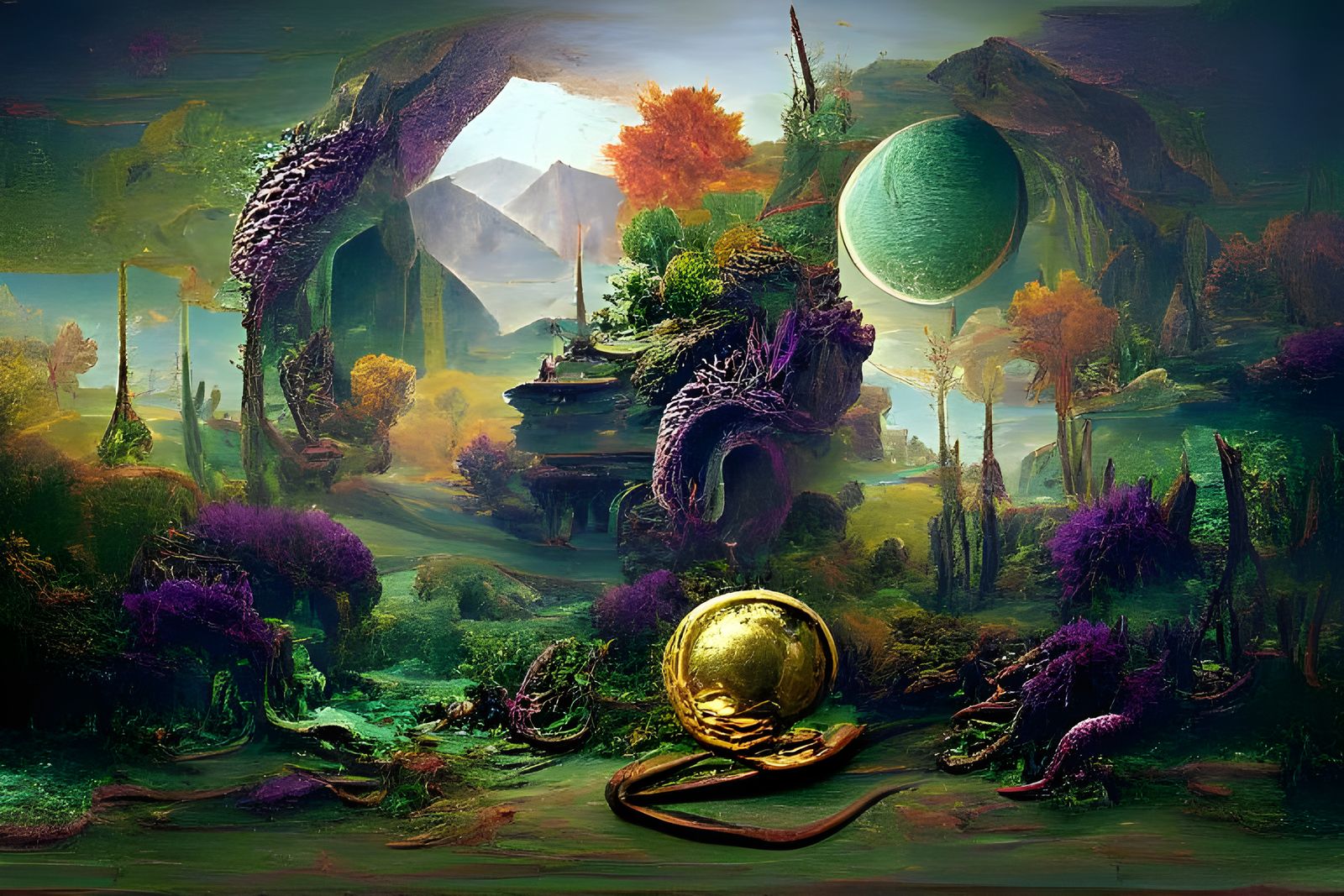 Alien Fractal Landscape in Oil Painting Style