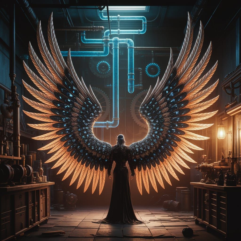 Steampunk Gothcore Wings Crafted from Bronze and Obsidian