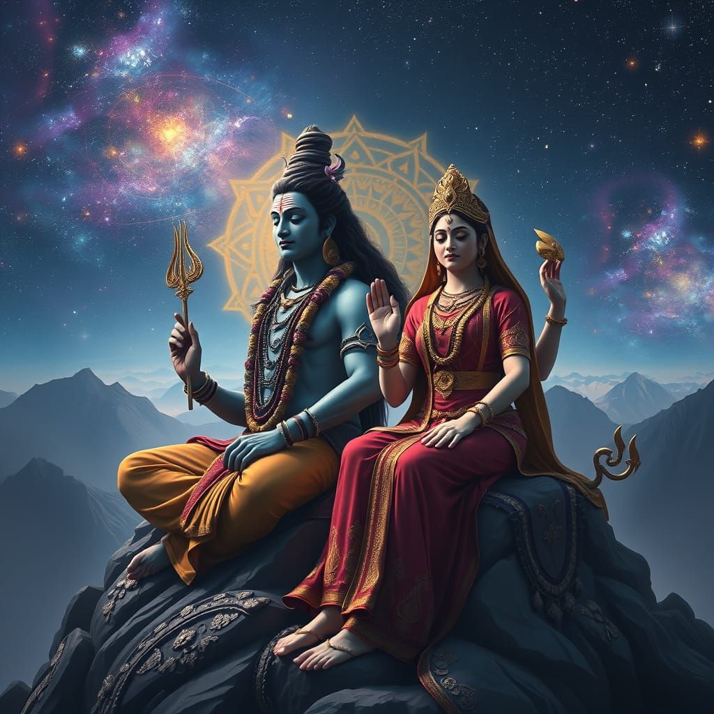 Shiva and Parvati Meditating on Mount Kailash