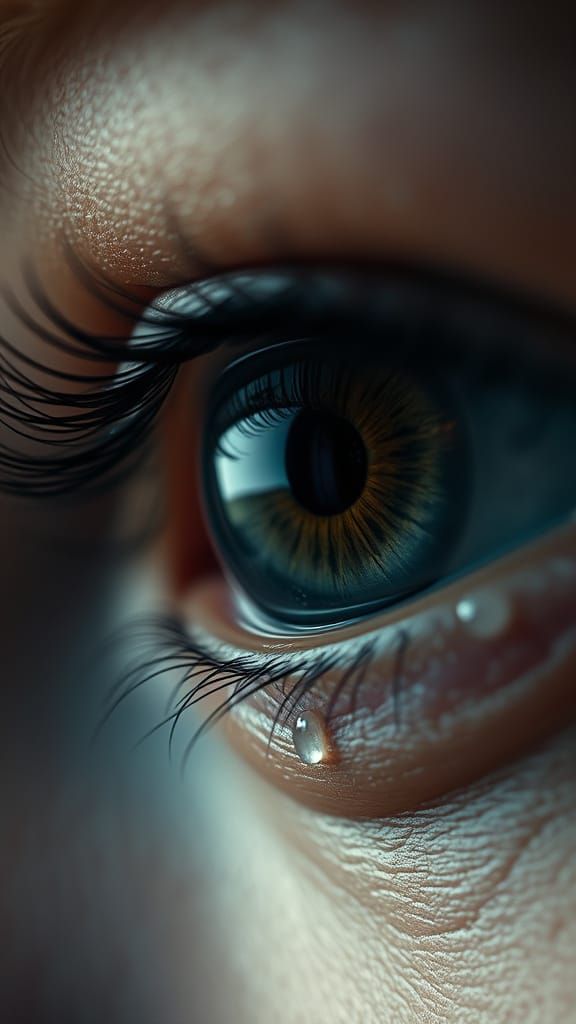 Eye Reflecting Battlefield Memories with Gold Iris Accents