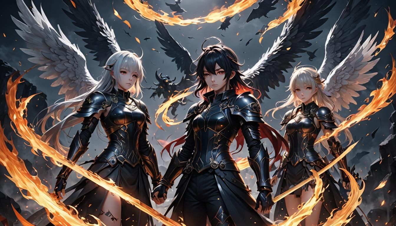 Anime Battle Between Light and Darkness in 3D