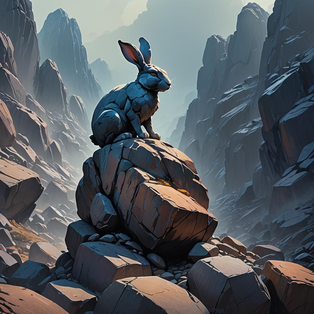Stone Bunny on Boulder Mountain, Moebius-Inspired Art