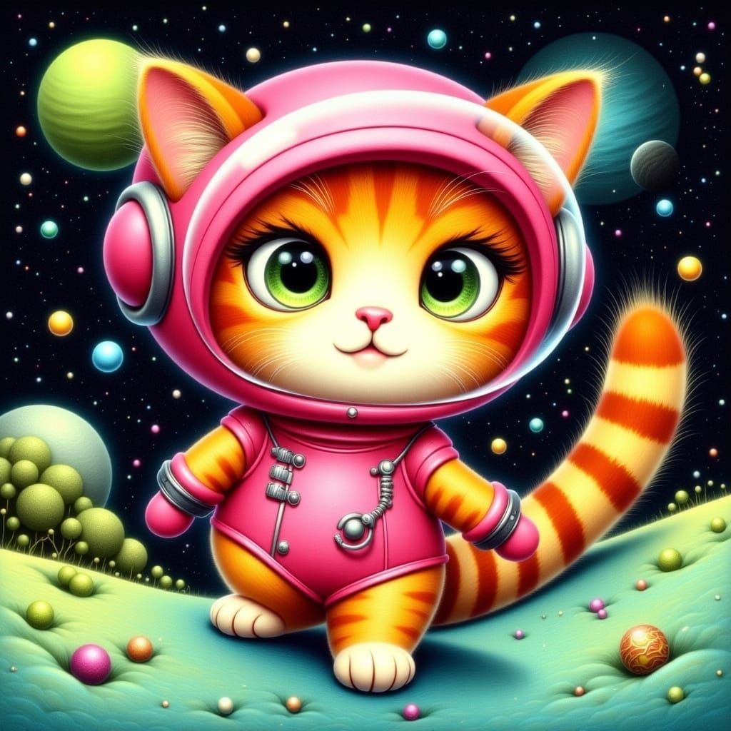 Orange Tabby Cat Astronaut in Retro-Futuristic Pop Art