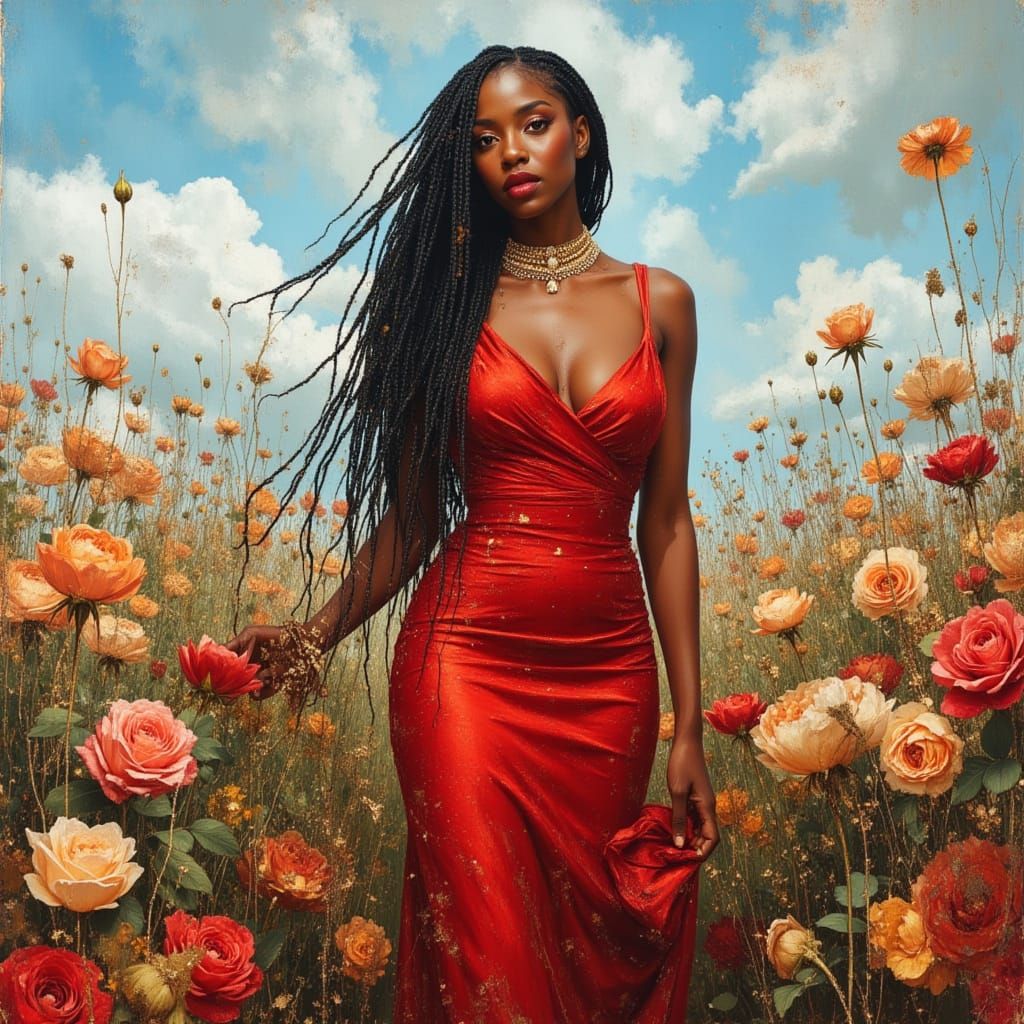 African Goddess Portrait in Red Gown