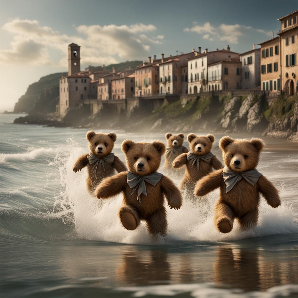 Teddy Bears Run to the Sea in Italy