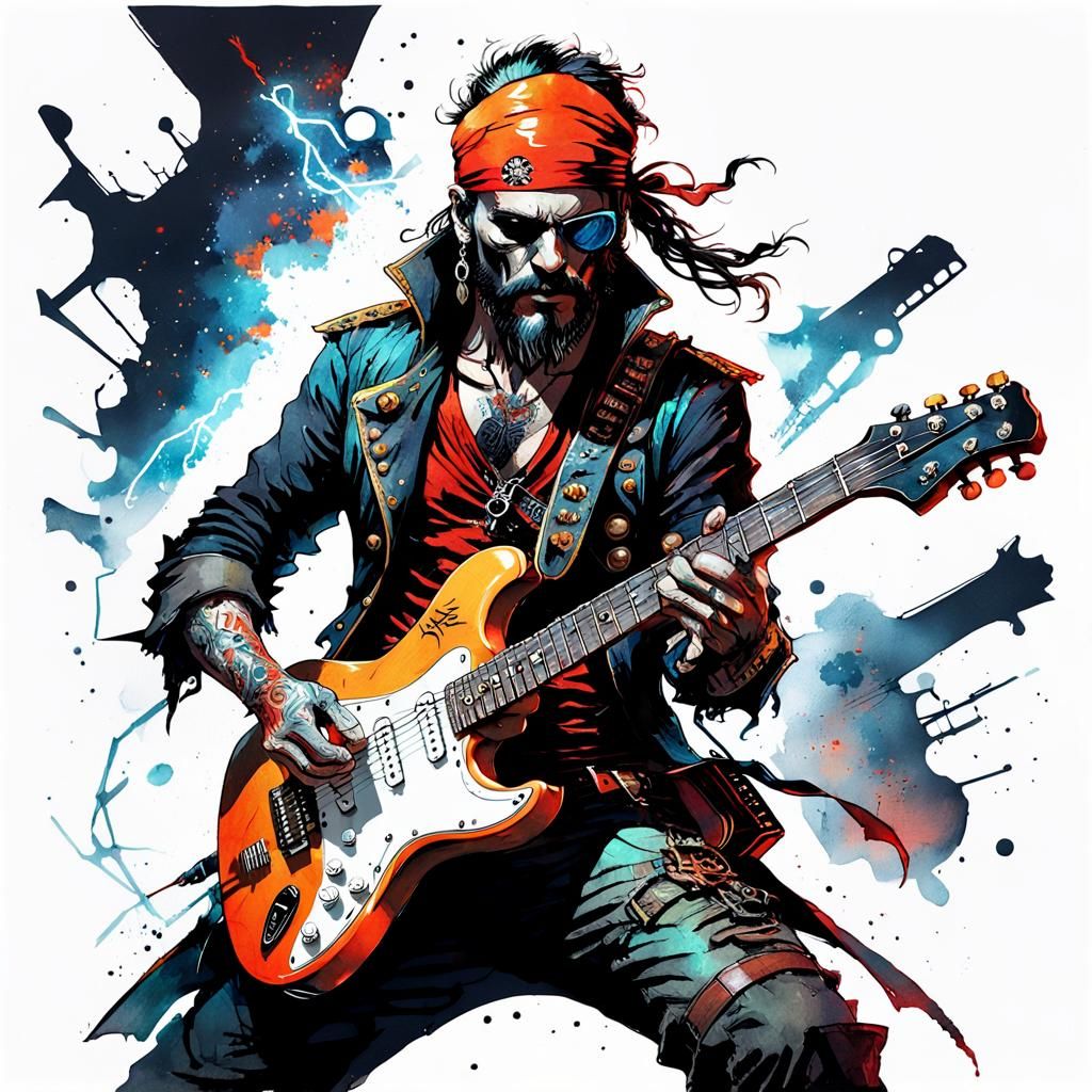 Pirate playing an electric guitar