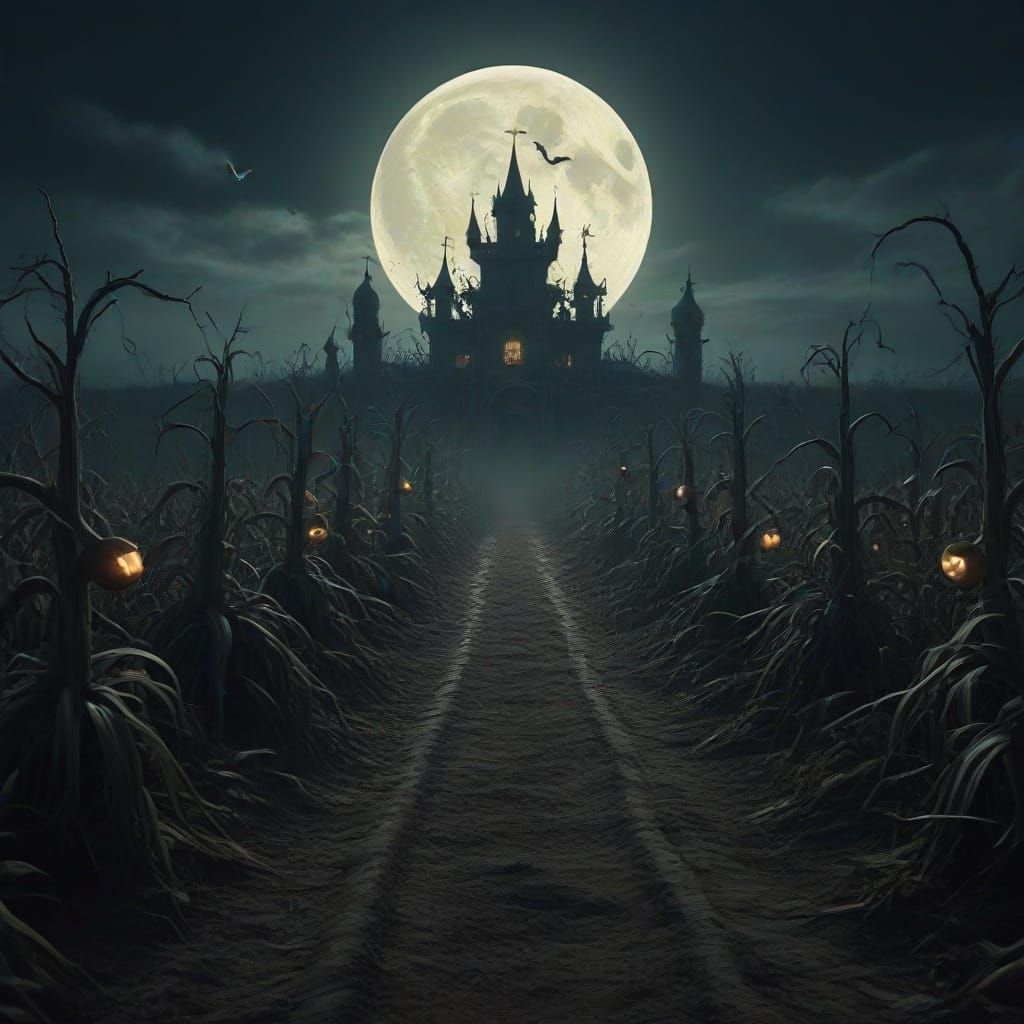Haunted Corn Maze Under Harvest Moon