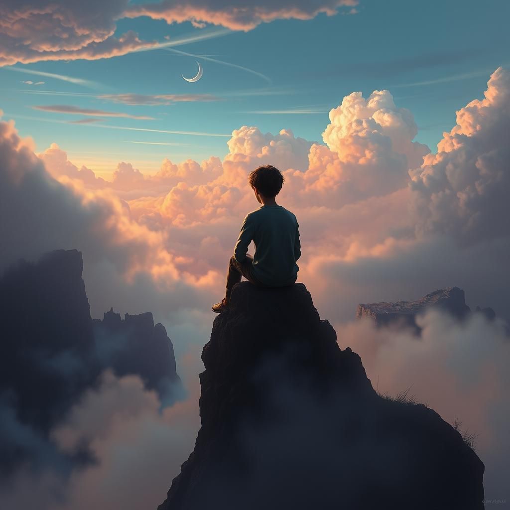 Ethereal Departure: Boy Contemplates Leaving the Mortal Real...