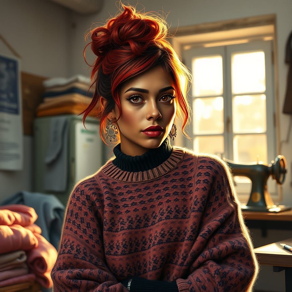 Dressmaker Valentina Moralta in Sunlit Atelier