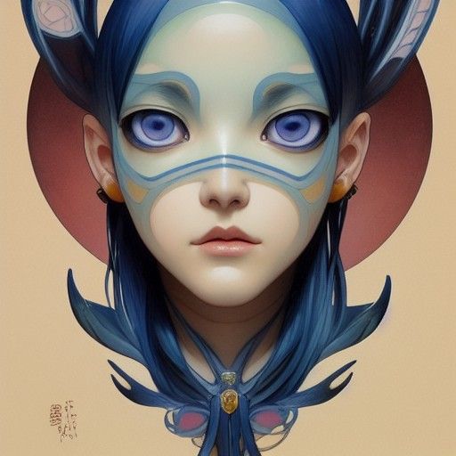 Blue-Haired Woman Portrait in Art Nouveau Style