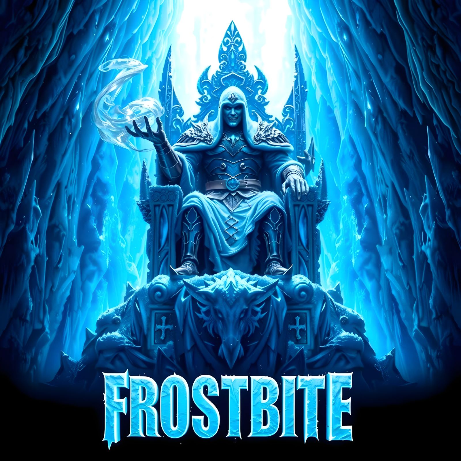 Evil Arctic Conqueror on Frozen Throne in Ice Cavern