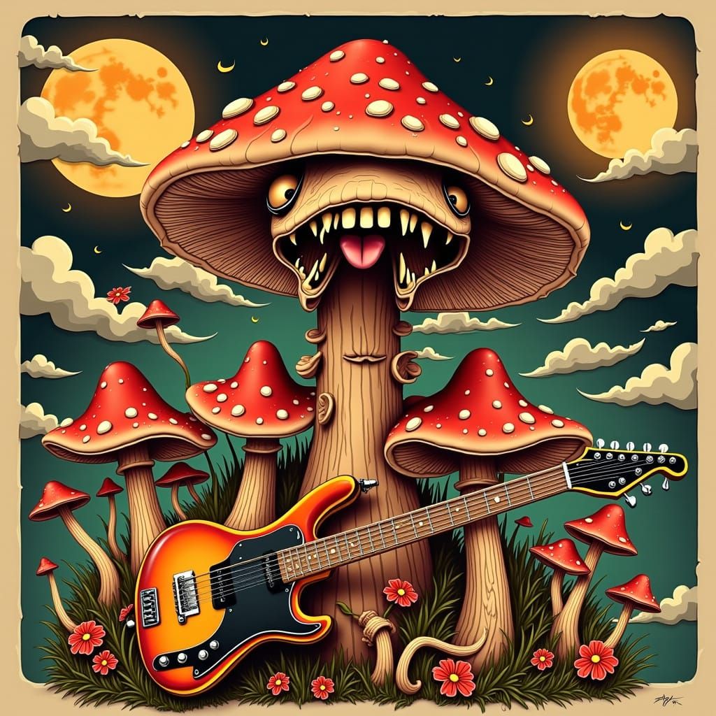 Electric Fantasy Mushroom in Punk Rock Style