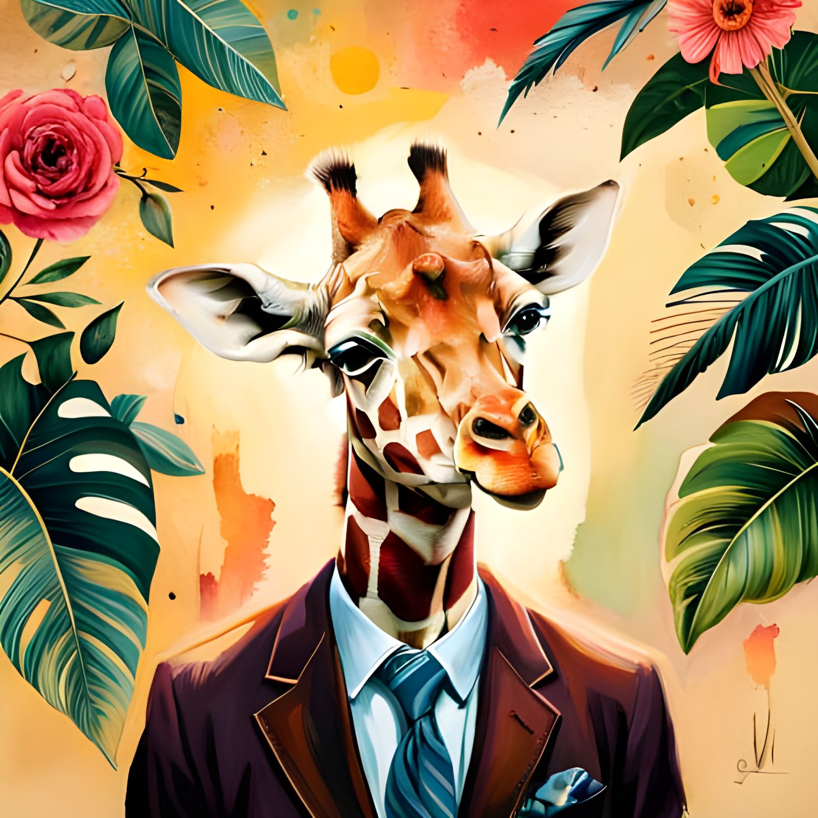 Giraffe CEO: A Business Portrait in Illustrative Style