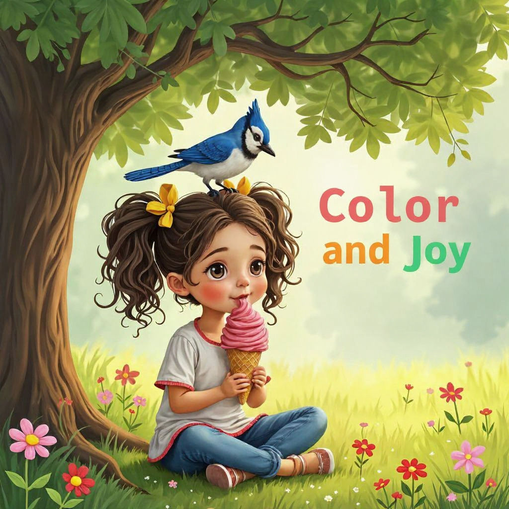 Surprised Girl with Bird on Head Eating Ice Cream