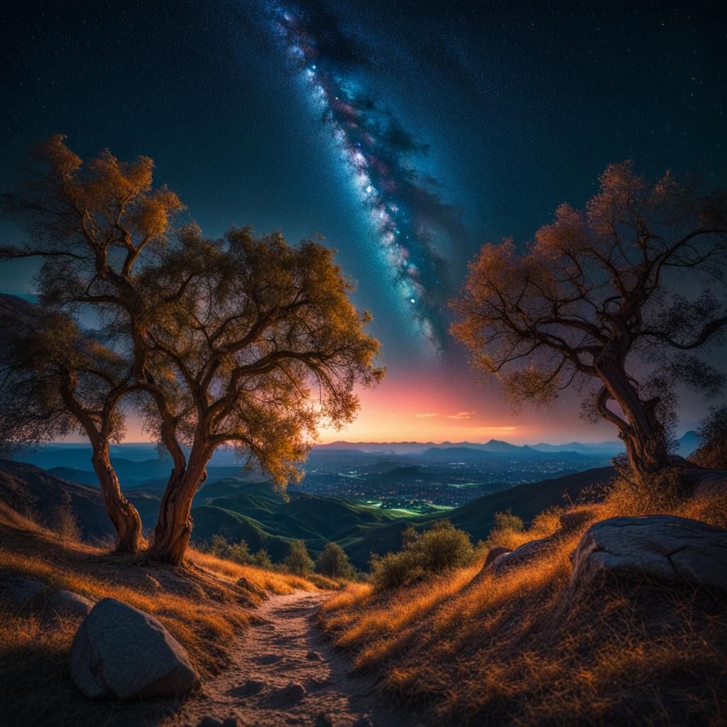 Vivid Starry Night in Detailed Fantasy Art