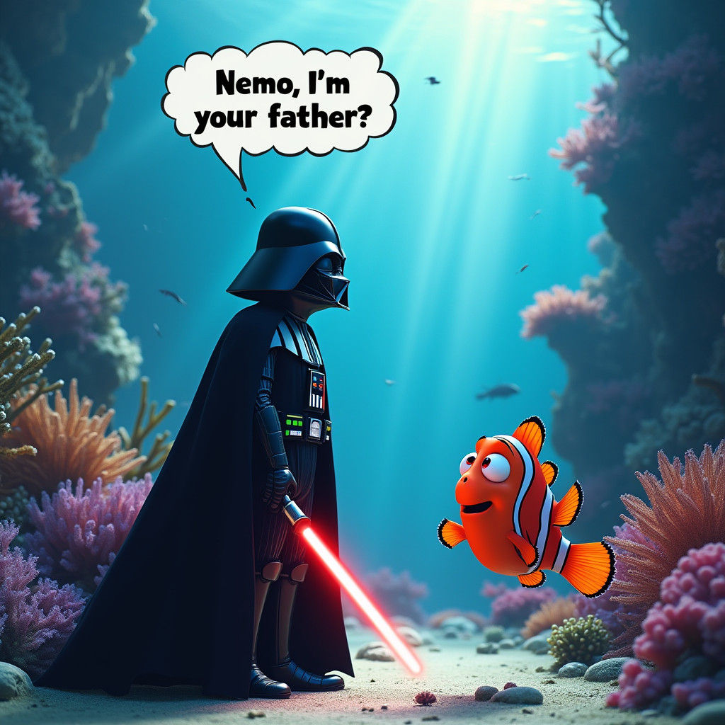 Darth Vader Meets Nemo in Underwater Scene