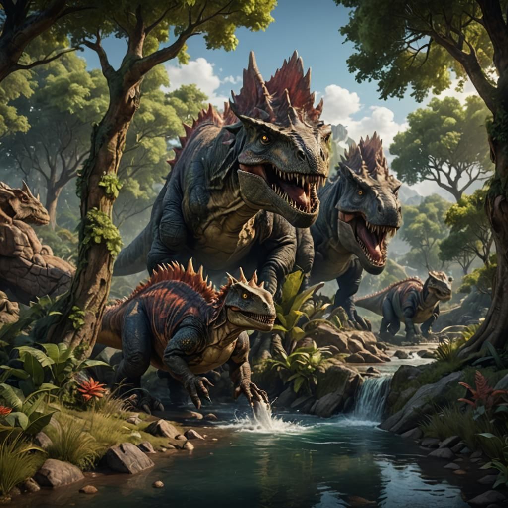 Dinosaur Drinking: Fantastical Concept Art