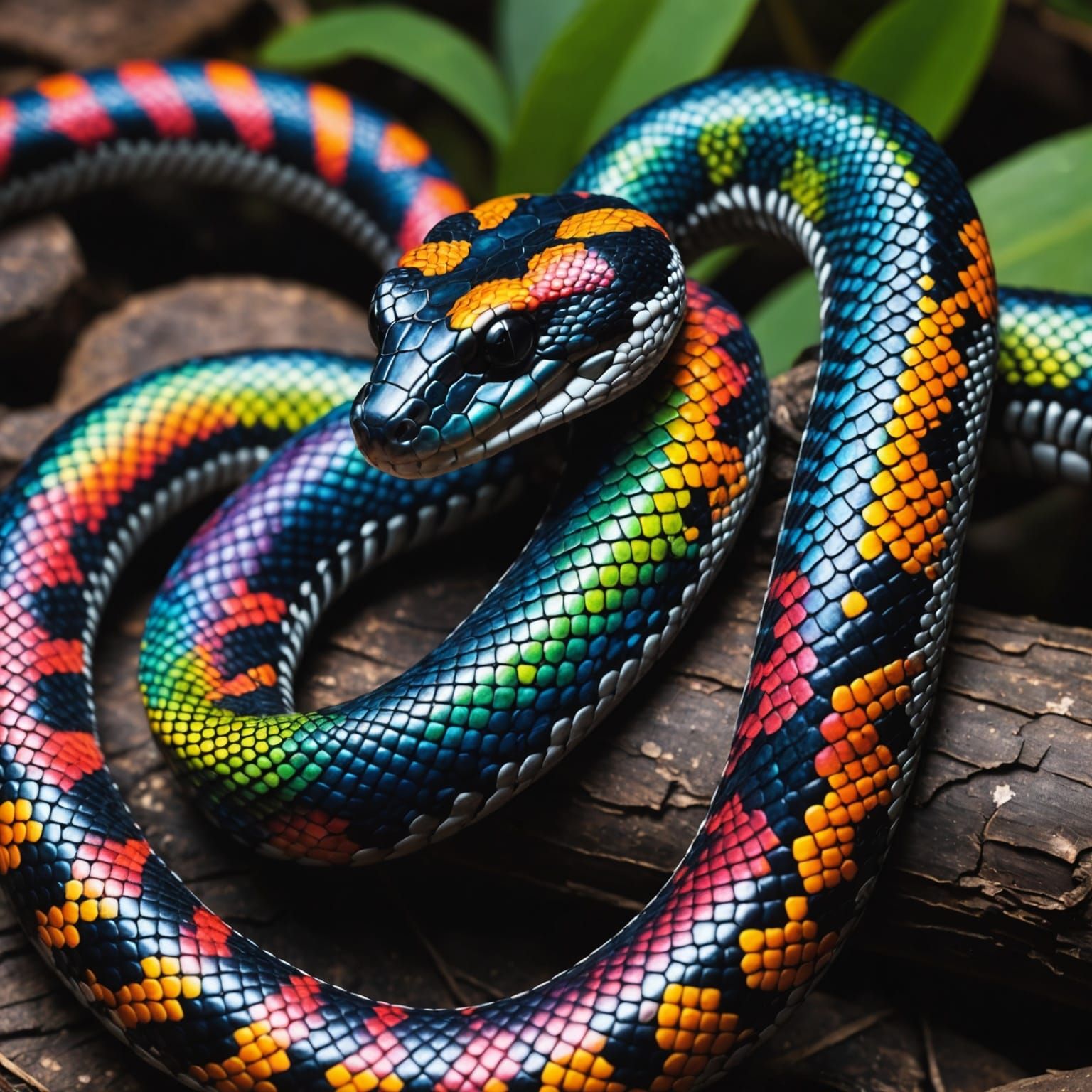 Rainbow Boa Snake with Black Scales