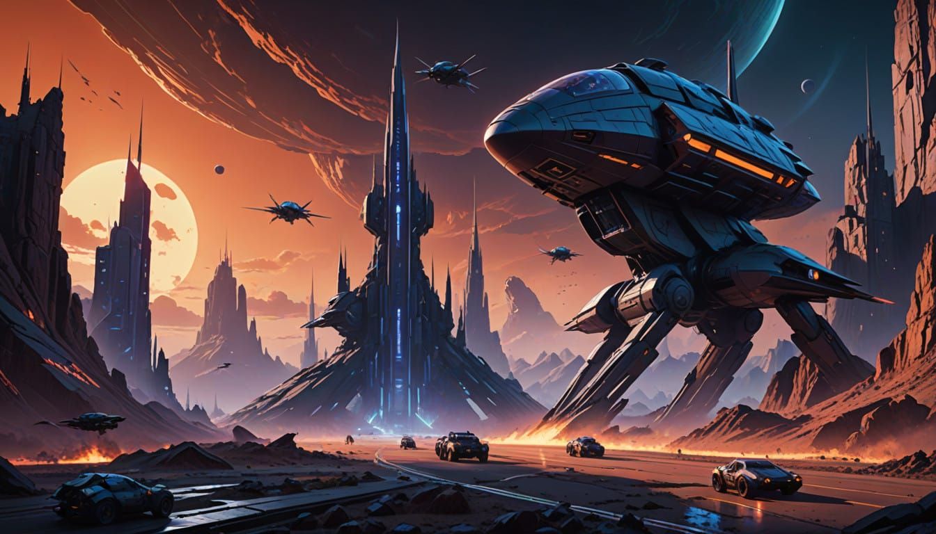 Cyberpunk Military Assault in a Futuristic Landscape