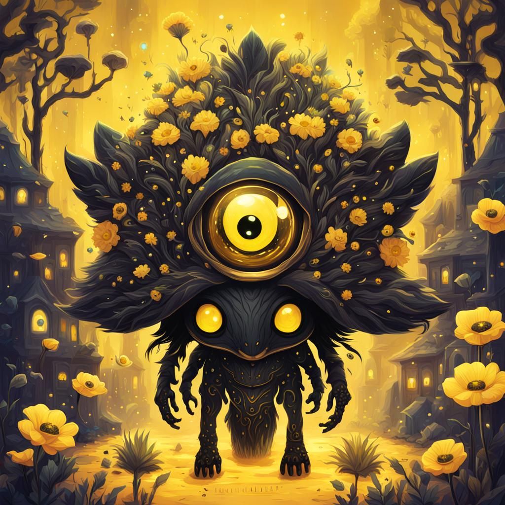 Glowing Flower Creature in Maximalist Style