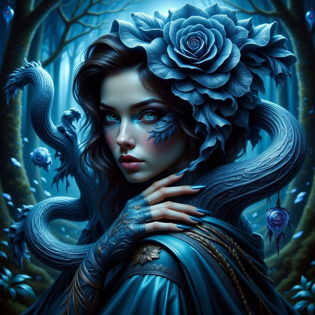 Mystical Blue Goddess in Old Gothic World