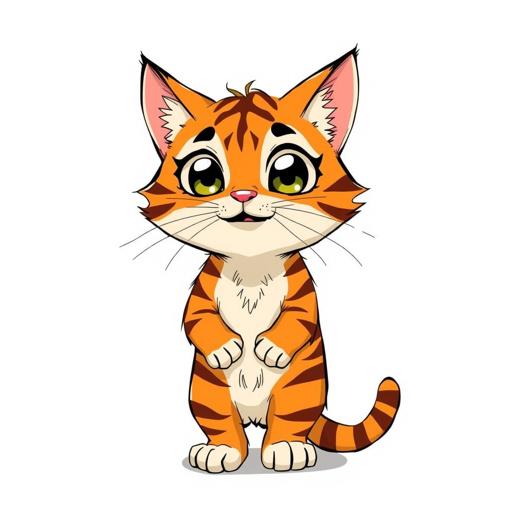 Whimsical Cat in Anime-Inspired Sketchy Style