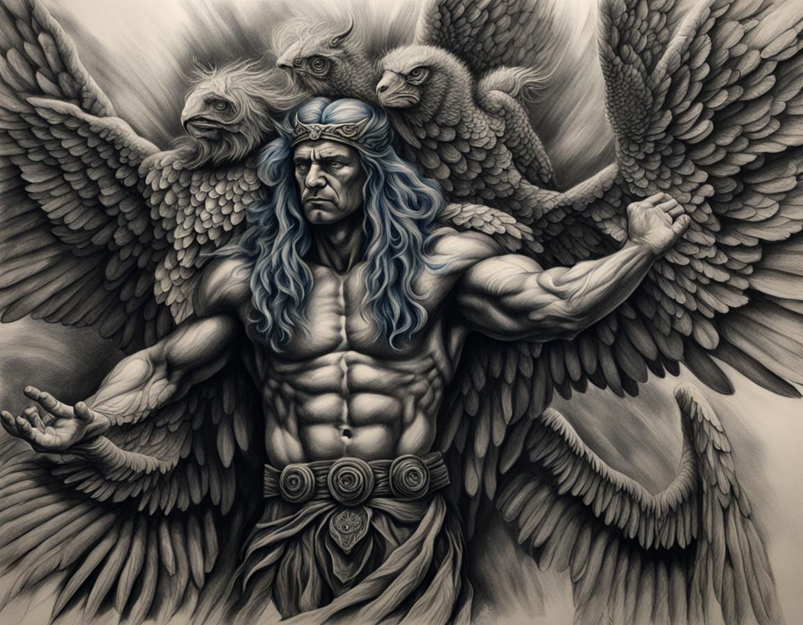 Angelic Warrior with Bestial Totemic Heads