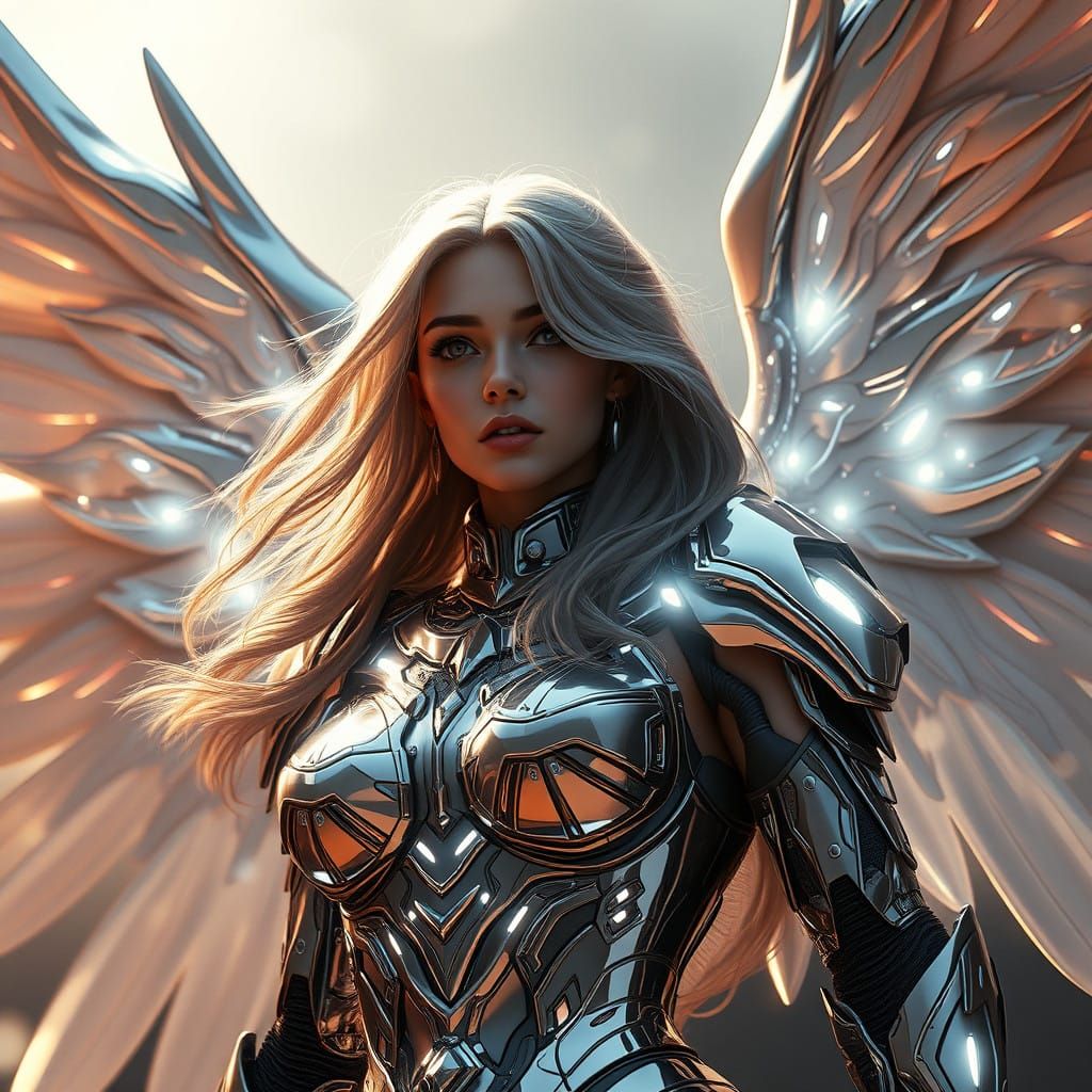 Cyberpunk Angel Warrior in Epic Pose