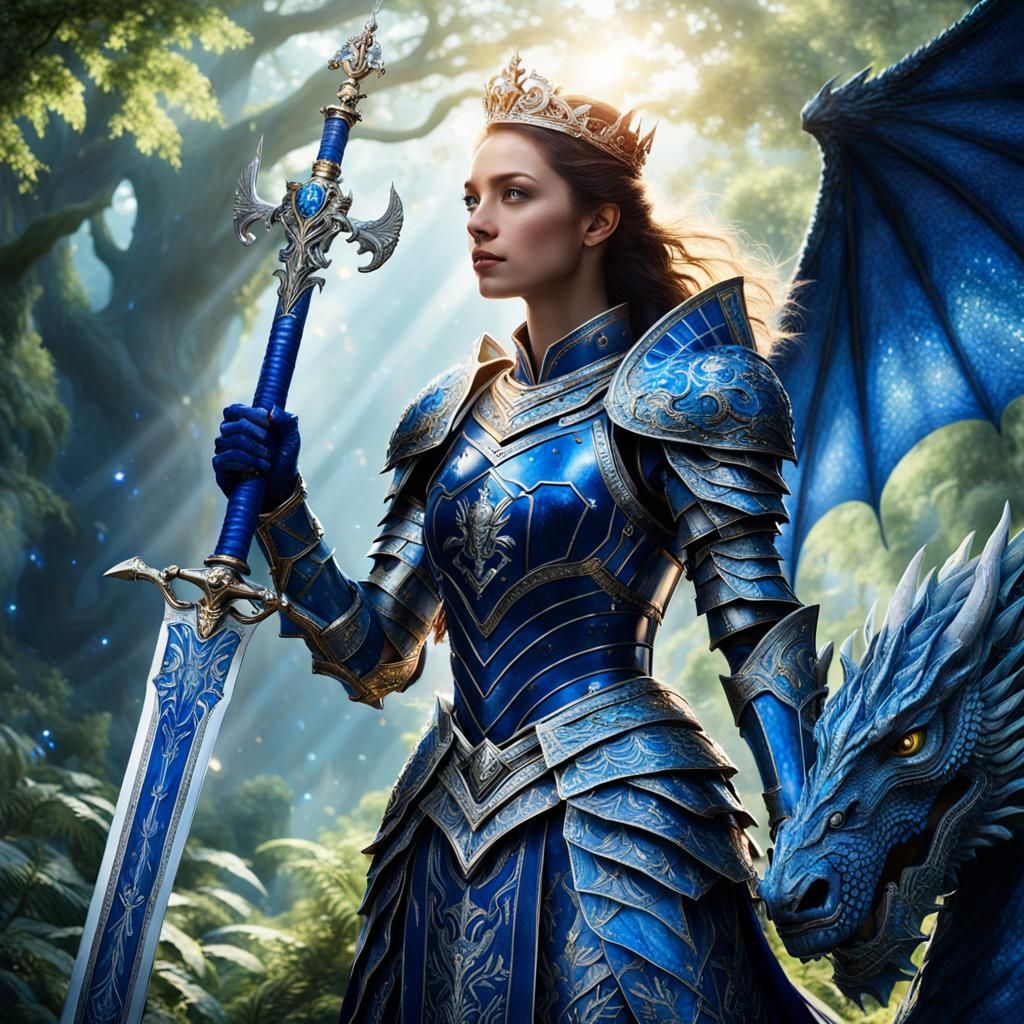 Woman Knight with Dragon in Dark Fantasy Style